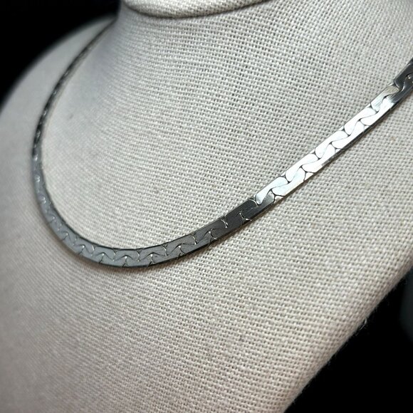 Sterling Silver 925 Flattened Curb Herringbone Necklace 18'' L Spring Ring Clasp - Picture 4 of 11